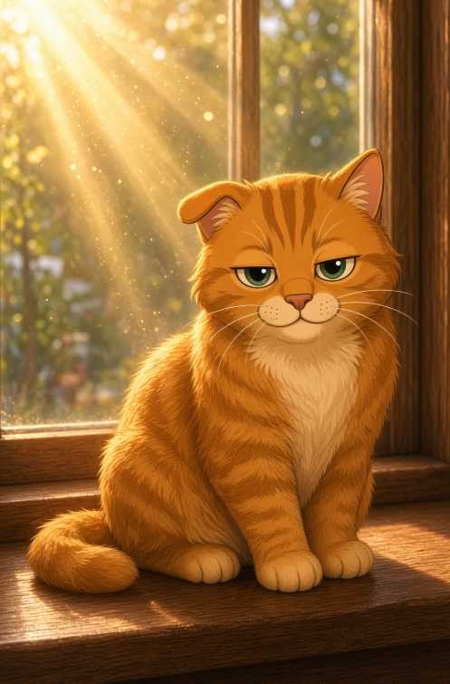 House Cat sitting in a sunbeam by the window