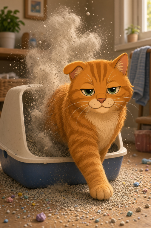 House Cat leaving the litter box like it owns the room
